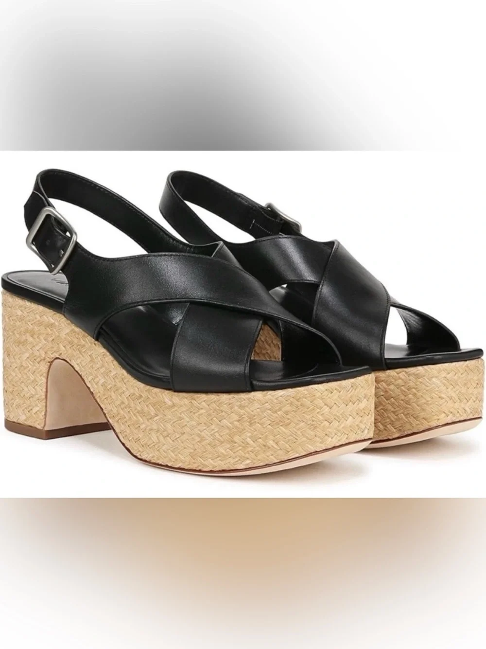 New Vince Clementina Black Leather Platform Slingback Sandals – Size 39 (8.5)